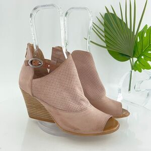 Miz Mooz Knox Sandal Women 38 8 Blush Pink Leather Wedge Boho Open Toe Bootie